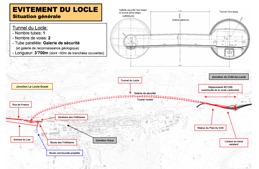 Projet proposé par le Canton, la sortie ouest du tunnel se fera en face de la gare du Col-des-Roches